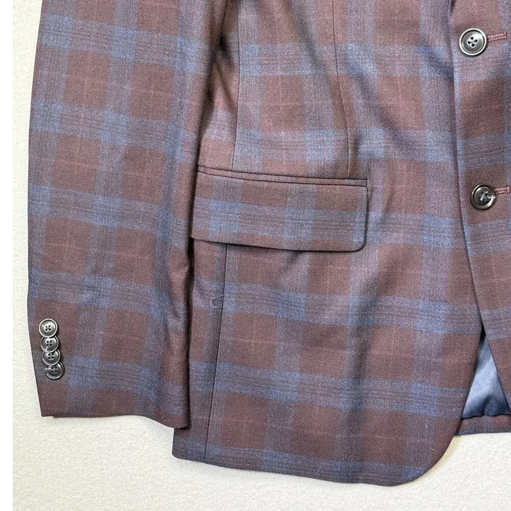 Tommy Hilfiger Men's Modern-Fit plaid Sport Coat - burgundy/blue 36R $295